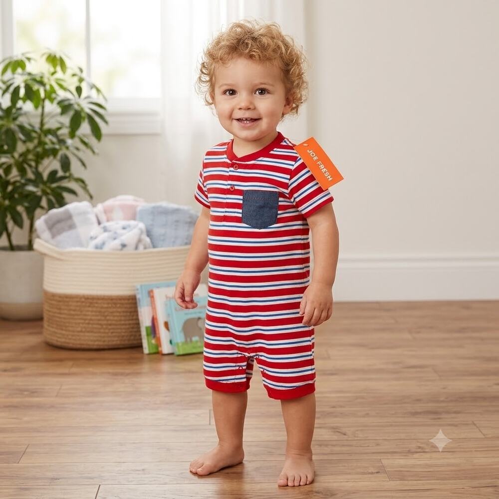 NWT Joe Fresh Baby Striped Short-Sleeve Romper (Size 18–24M)